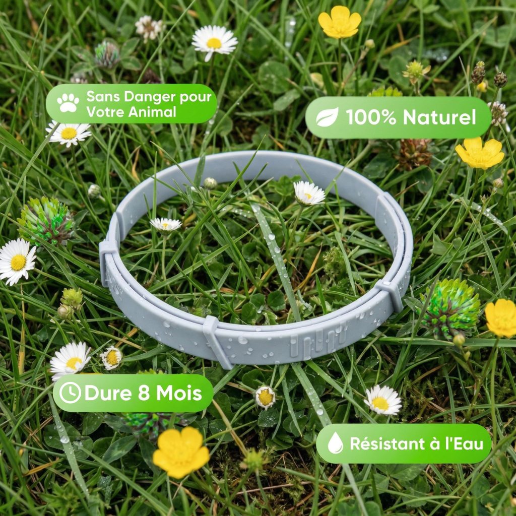 COLLIER FLORAK™ - Protection Naturelle Anti-Puces & Tiques 8 Mois