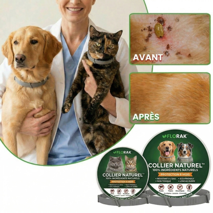 COLLIER FLORAK™ - Protection Naturelle Anti-Puces & Tiques 8 Mois