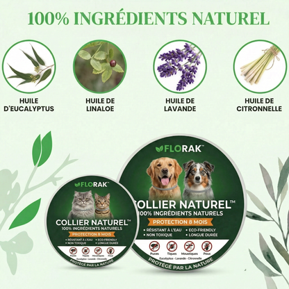 COLLIER FLORAK™ - Protection Naturelle Anti-Puces & Tiques 8 Mois