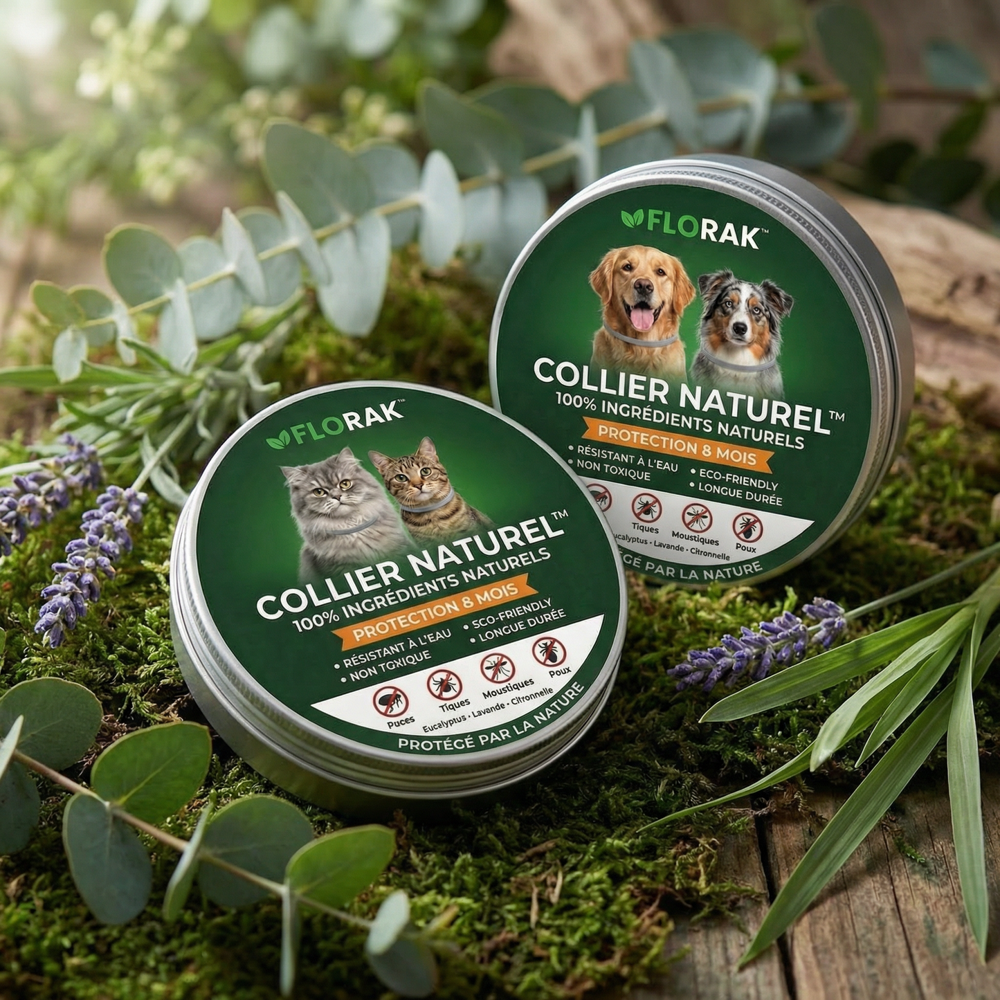 COLLIER FLORAK™ - Protection Naturelle Anti-Puces & Tiques 8 Mois